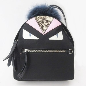 【中古】フェンディ FENDI リュックサック モンスター バッグバグズ 8BZ038・48Z ナイロン ファー ブラック 黒 YAN3