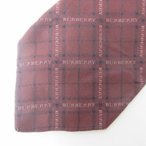 【中古】バーバリー ロンドン BURBERRY LONDON ネクタイ ワイドタイ シルク 総柄 チェック柄 エンジ ■GY09