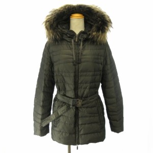 【中古】モンクレール MONCLER MONTANA モンタナ ダウンジャケット 毛皮ファー付き ミディ丈 グレー系 1 約M レディース