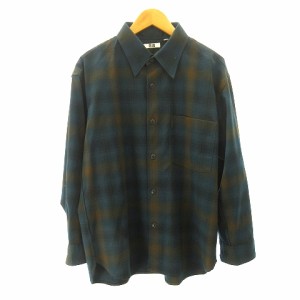 【中古】ユニクロ UNIQLO 美品 チェック シャツ 長袖 緑 グリーン ブラウン S メンズ