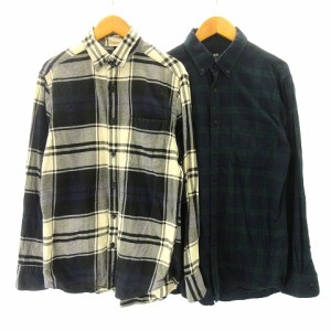 【中古】ユニクロ UNIQLO チェック シャツ 長袖 2点セット ブラックウォッチ グリーン 黒 ベージュ S-M メンズ