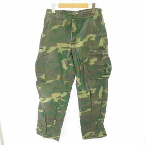 【中古】US ARMY 米軍 80年製 リーフカモ BDU 後期 カーゴパンツ リップストップ 迷彩 グリーン SMALL-REGULAR