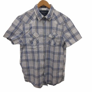 【中古】AMERICAN EAGLE OUTFITTERS チェックシャツ 半袖 コットン L 青×白 EC● メンズ