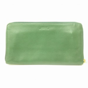 【中古】ロンシャン LONGCHAMP シボレザー 長財布 ウォレット コインケース付き 緑 グリーン IBO47 レディース