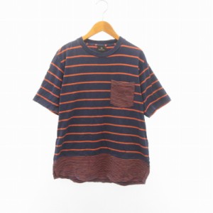【中古】ポールスミス PAUL SMITH 近年モデル Tシャツ カットソー ボーダー 半袖 紺 ネイビー オレンジ M ■GY09