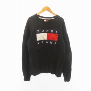 【中古】トミーヒルフィガー TOMMY HILFIGER ロゴ スウェット トレーナー 黒 ブラック M  ■GY09 メンズ