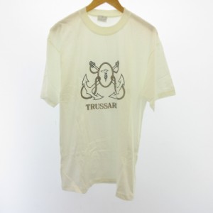 【中古】トラサルディ TRUSSARDI Tシャツ カットソー 半袖 ロゴプリント 白 ホワイト L ■GY09 メンズ