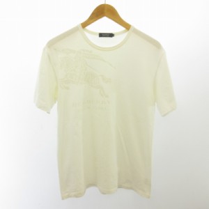 【中古】バーバリーブラックレーベル BURBERRY BLACK LABEL Tシャツ カットソー ロゴ刺繍 プリント 白 ホワイト 3 約M