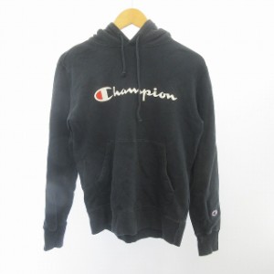 【中古】チャンピオン CHAMPION パーカー フーディー 刺繍 ロゴプリント 紺 ネイビー M ■GY06 レディース