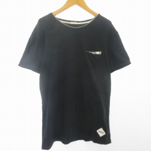 【中古】ディーゼル DIESEL ワンポイントロゴ ポケットTシャツ カットソー 黒 ブラック 約M  ■GY06 メンズ