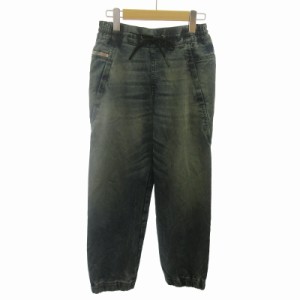 【中古】ディーゼル DIESEL ダメージジーンズ デニム イージーパンツ ウエストゴム ストレッチ有 ロゴ 23 約S ■GY06