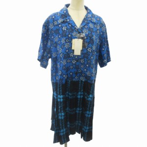 【中古】未使用品 ユニクロ UNIQLO × マルニ MARNI タグ付 オープンカラープリーツワンピース 花柄 リネン混 L ■KK03