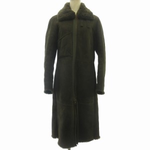 【中古】ラルフローレン RALPH LAUREN ムートンコート 本革 ロング丈 ハイネック レザー 茶色 ブラウン 39 約M STK