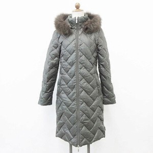 【中古】モンクレール MONCLER ダウンコート スタンドカラー ダブルジップアップ フード ファー ステッチ ナイロン ブラウン 茶 0