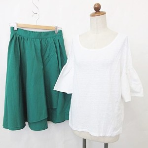【中古】ビーミングバイビームス レイビームス Ray Beams カットソー スカート 2枚セット 半袖 フレア 白 緑 ホワイト グリーン 1