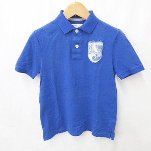 【中古】マリブシャツ MALIBU SHIRTS ポロシャツ 半袖 アップリケ ロゴ プリント 綿 青 ブルー S メンズ