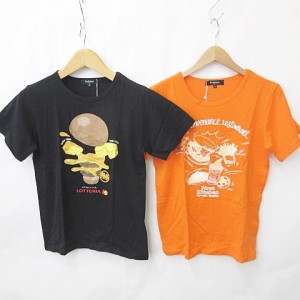 【中古】未使用品 Double focus Tシャツ 2枚 半袖 丸首 企業コラボ ロッテリア ファーストキッチン プリント イラスト 黒 オレンジ S 