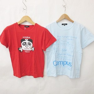 【中古】未使用品 Double focus Tシャツ 2枚 半袖 丸首 企業コラボ さくさくぱんだ Campus プリント イラスト 綿 レッド ブルー S