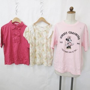 【中古】未使用品 ユニクロ UNIQLO ESSEME CLEF DE SOL カットソー 3枚セット Tシャツ 半袖 ミニー シャツ ブラウス ピンク アイボリー L