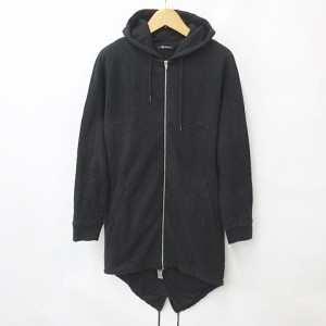 【中古】アレキサンダーワン ALEXANDER WANG パーカ ロング 長袖 ジップアップ フード スウエット 綿 黒 ブラック XS メンズ