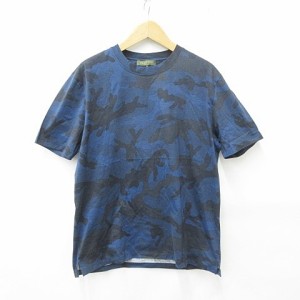 【中古】未使用品 ヴァレンティノ ヴァレンチノ  VALENTINO Tシャツ カットソー 半袖 丸首 カモフラ 迷彩柄 綿 ネイビー 紺 XXL メンズ