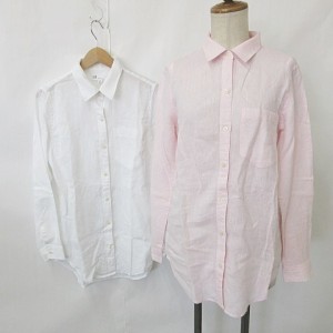 【中古】ギャップ GAP シャツ 2枚セット カジュアルシャツ 長袖 麻 ピンク 白 ホワイト XXS レディース