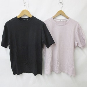 【中古】ユニクロ UNIQLO ＋J ジルサンダー Tシャツ 2枚セット 半袖 丸首 綿 黒 ブラック ピンク M メンズ