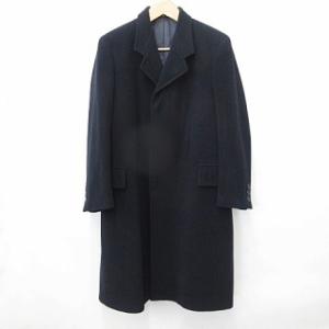 【中古】エンポリオアルマーニ EMPORIO ARMANI コート チェスターコート 比翼 ヘリンボーン ウール ネイビー 紺 46 メンズ