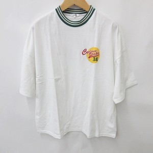 【中古】インジアティック In The Attic A.T.C Tシャツ 半袖 丸首 リブ 刺繍 プリント 白 ホワイト 緑 グリーン XL メンズ