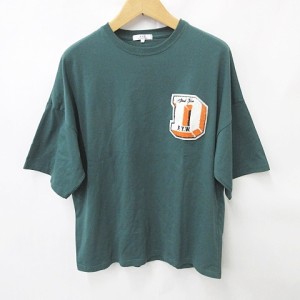 【中古】インジアティック In The Attic A.T.C Tシャツ 半袖 丸首 リブ ワッペン プリント 緑 グリーン XL メンズ