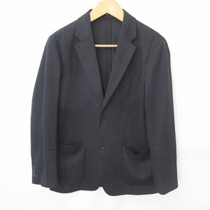 【中古】ユニクロ UNIQLO テーラードジャケット コンフォート 2B ジャケット シングル 綿 ストライプ 紺 白 ネイビー ホワイト XL 