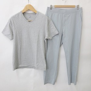 【中古】ギャップ GAP ユニクロ UNIQLO Tシャツ パンツ 2枚セット 半袖 Vネック ロング丈 ストレッチ グレー 緑 L