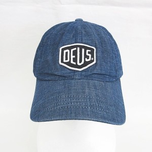 【中古】デウスエクスマキナ DEUS EX MACHINA キャップ 帽子 デニム ロゴ 刺繍 ワッペン 綿 コットン 青 ブルー インディゴ メンズ