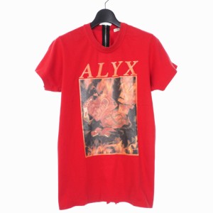 【中古】アリクス ALYX オープン バック ジップ プリント Tシャツ 半袖 カットソー S レッド 赤 レディース