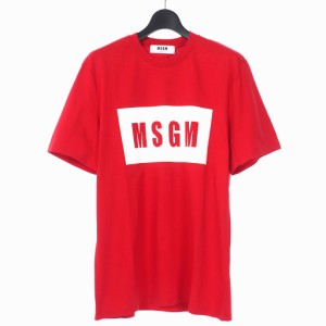 【中古】未使用品 エムエスジーエム MSGM ボックスロゴ プリント Tシャツ カットソー 半袖 クルーネック S レッド 赤