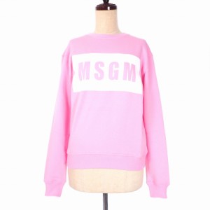 【中古】未使用品 エムエスジーエム MSGM スウェット トレーナー 長袖 プルオーバー ボックスロゴ プリント XS ピンク