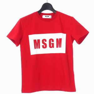 【中古】未使用品 エムエスジーエム MSGM ボックスロゴ プリント Tシャツ カットソー 半袖 クルーネック S レッド 赤