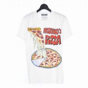 【中古】未使用品 モスキーノ MOSCHINO 20SS ピザ プリント Tシャツ カットソー 半袖 XS ホワイト 白 A0713 メンズ