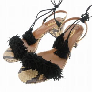 【中古】アクアズーラ AQUAZZURA パイソンプリント サンダル シューズ 靴  ベージュ レディース