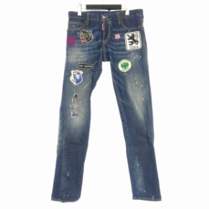 【中古】ディースクエアード DSQUARED2 17SS ダメージ加工 ワッペンデニムパンツ ジーンズ 48 ブルー 青 S71LB0306