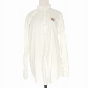 【中古】クイーン&ベル QUEENE&BELLE 胸刺繍 ロングスリーブシャツ ブラウス 長袖 ホワイト 白 レディース
