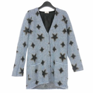 【中古】サンローラン パリ SAINT LAURENT PARIS 星柄 モヘアニットカーディガン セーター 長袖 XS ライトブルー