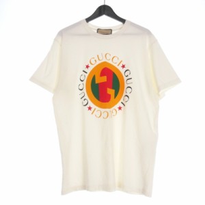 【中古】グッチ GUCCI 23AWプリント コットンジャージー Tシャツ 半袖カットソー L 白 ホワイト 717422 XJFV3