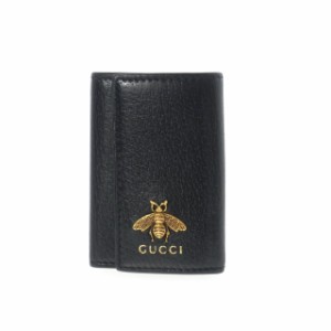 【中古】グッチ GUCCI アニマリエ  6連キーケース 型押しカーフレザー メタルビー ブラック 黒 523683