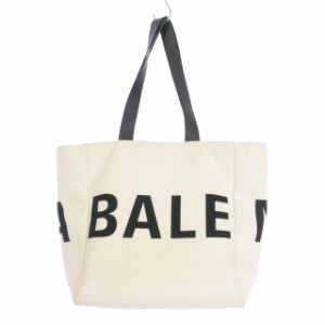 【中古】バレンシアガ BALENCIAGA ロゴプリント キャンバス トートバッグ 鞄 ホワイト/ブラック 黒 白544463