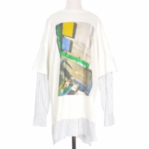 【中古】エンフォルド ENFOLD Photodrawing parking シャツレイヤードT-SHIRT ドッキングカットソー 長袖 38 ホワイト