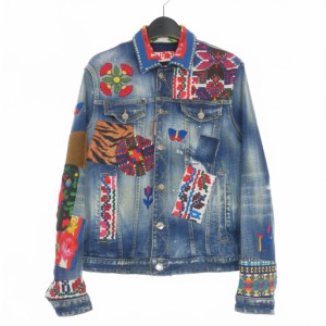 【中古】ディースクエアード DSQUARED2 22AW パッチワーク 刺? デニムジャケット Gジャン 48 インディゴ 青