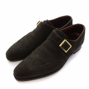 【中古】CROCKETT&JONES ドレスシューズ ビジネスシューズ シングルモンク スエード ウイングチップ 6.5E 25 カーキ