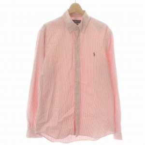 【中古】ラルフローレン RALPH LAUREN classic fit ボタンダウンシャツ ストライプ カジュアル 長袖 M 赤 白