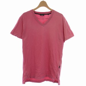 【中古】ディーゼル DIESEL Tシャツ カットソー 半袖 Vネック プリント XS ピンク /BB メンズ